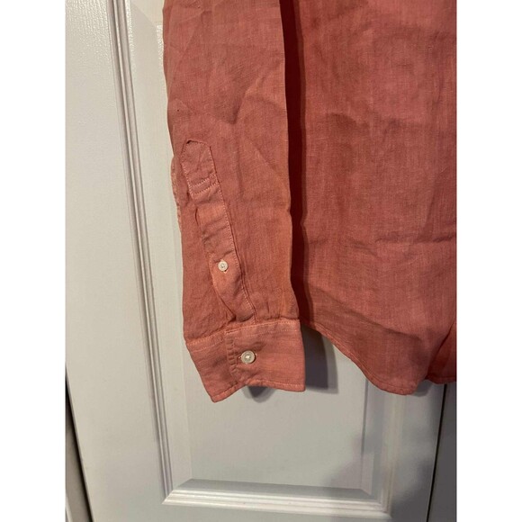 Abercrombie & Fitch Linen Shirt Mens Large Long Sleeve Button Down Coral - Picture 4 of 6